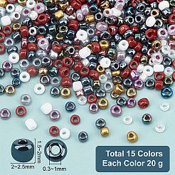 300g15スタイルのガラスシードビーズ  ラウンド  ミックスカラー  20g /スタイル&nbsp;SEED-NB0001-38