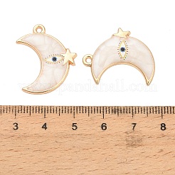 合金エナメルチャーム  ナザールボンジュウ模様の月と星のチャーム  ゴールドカラー  25x21x2mm  穴：1.3mm&nbsp;FIND-E060-03G