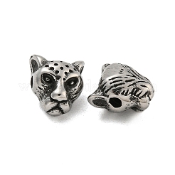 動物 304 ステンレス ビーズ  アンティークシルバー  ヒョウ  10x9x8mm  穴：2mm&nbsp;STAS-E214-11AS-06