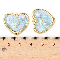 304ステンレスペンダント  スターとハート  エナメルおよびABSプラスチック模造パール付き  18KGP本金メッキ  ライトスカイブルー  21.5x24x6mm  穴：1.4mm&nbsp;STAS-C134-10B-G