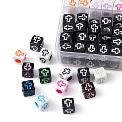 160個4スタイルクラフトスタイルアクリルビーズ  キューブ  ミックスカラー  6x6x6mm  穴：3mm  40個/スタイル&nbsp;MACR-YW0002-73