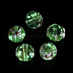 明るい手作りの金の砂のランプワークビーズ  花の丸  エナメル  暗闇で光る  ホワイト  11.5~13.5mm  穴：1.2~1.6mm&nbsp;LAMP-N035-04G
