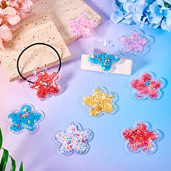 塩ビ樹脂カボション  スパンコール付き/スパンコール  花  スナップヘアクリップ作成用  ボビーピンアクセサリーのDIY  ミックスカラー  51x53x4mm&nbsp;KY-TAC0002-06