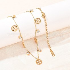 Saint Patrick's Day 304 Stainless Steel Crystal Rhinestone Flat Round and Clover Tassel Bib Necklaces for Women&nbsp;NJEW-A064-01G
