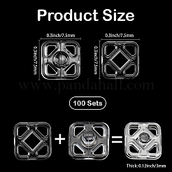 プラスチックスナップボタン100組  衣服のボタン  ミシンアクセサリー  正方形  透明  7.5x7.5x3mm&nbsp;BUTT-CY0001-03