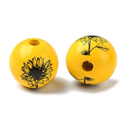 木製大穴ヨーロピアンビーズ  花の丸  ゴールド  20x18mm  穴：4.4mm&nbsp;WOOD-D027-02