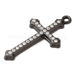 ラインストーン ペンダント付き合金  クロスチャーム  ブラック  44x24x3mm  穴：2.3mm&nbsp;FIND-G067-11EB