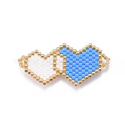 MIYUKI＆TOHO手作り日本のシードビーズリンク  織機模様  ハート  ライトスカイブルー  17.5~18x37~39x1.7mm  穴：1.8mm&nbsp;SEED-A029-EF03