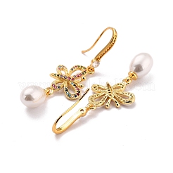 Butterfly with Imitation Pearl Beads Sparkling Cubic Zirconia Dangle Earrings for Her&nbsp;ZIRC-C025-31G