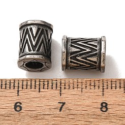 304ステンレススチールヨーロピアンビーズ  大穴ビーズ  ジグザグ模様の柱  アンティークシルバー  10x8mm  穴：4mm&nbsp;SA-CBA9DCB-30AS