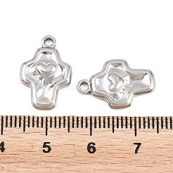 イースター 304 ステンレス ペンダント  ハートチャーム付きクロス  ステンレス鋼色  18x12x2.5mm  穴：1.6mm&nbsp;STAS-L317-28P