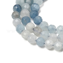 天然石アクアマリンビーズ連売り  多面カット  ラウンド  4mm  穴：0.8mm  約97~103個/連  38~39cm&nbsp;G-A276-C09-4mm-02