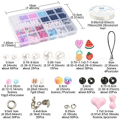 DIY携帯電話ストラップ作成キット  ハートアクリル＆ラウンドシード＆ポリマークレイイチゴ＆プラスチックパールビーズを含む  携帯電話のストラップ  ミックスカラー&nbsp;DIY-FS0005-15