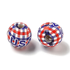 プリントウッドヨーロピアンビーズ  ラウンド  アメリカ国旗スタイル  ダークブルー  15.5~16mm  穴：4~4.5mm&nbsp;WOOD-G022-07C