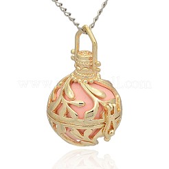 Golden Tone Brass Hollow Round Cage Pendants&nbsp;LS-KK-J236-08G