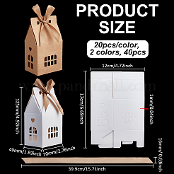 40Pcs 2 Colors House Shaped Kraft Paper Boxes with Ribbon and Window&nbsp;ABAG-PH0001-55