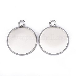 304ステンレススチールペンダントカボションセッティング  プレーンエッジベゼルカップ  フラットラウンド  銀  トレイ：20mm  27x22x2mm  穴：3mm&nbsp;X-STAS-F191-14S-G