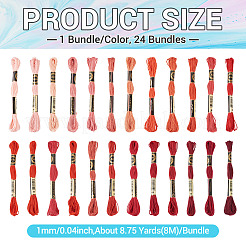 ポリエステル刺繍糸  クロスステッチの糸  レッド  1mm  約8.75ヤード（8m）/バンドル  24色  1束/カラー  24束&nbsp;OCOR-TA0002-83E