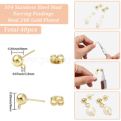 40Pcs 304 Stainless Steel Stud Earring Findings&nbsp;STAS-SC0010-54