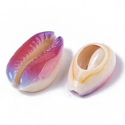 プリントされた天然のカウリーシェルビーズ  穴なし/ドリルなし  虹のスタイル  カラフル  18~21x12~15x7mm&nbsp;X-SSHEL-R047-01-A03