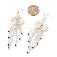 304 Stainless Steel Dyed Synthetic Turquoise & Natural Black Onyx & Glass Seed Beaded Dangle Earrings&nbsp;EJEW-MZ00530-02