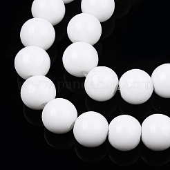 オペークソリッドカラーガラスビーズ連売り  ラウンド  ホワイト  8~8.5mm  穴：1.5mm  約51~53個/連  14.96インチ〜15.55インチ（38~39.7cm）&nbsp;GLAA-T032-P8mm-02