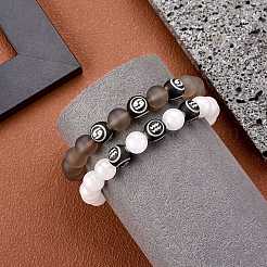 Natural White Jade Round Beaded Stretch Bracelet&nbsp;BJEW-SW00077-12
