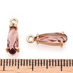 カット加工ガラスペンダント  金色の真鍮のオープンバックセッティング  ティアドロップ  シエナ  14.5x4.5x4mm  穴：1.2mm&nbsp;GLAA-T010-004G