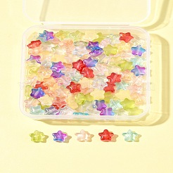 120個9色透明スプレー塗装ガラスビーズ  グリッターパウダー付き  スター  ミックスカラー  8x8x4mm  穴：1mm&nbsp;GLAA-FS0002-13