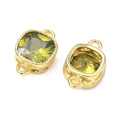 Brass Pave Cubic Zirconia Square Connector Charms&nbsp;KK-P348-06G-02