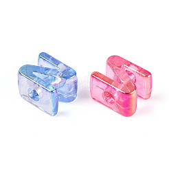 UVメッキ透明アクリルヨーロピアンビーズ  大きな穴の開いた虹色のビーズ  ミックスカラー  文字N  21x17x13.5mm  穴：6mm&nbsp;OACR-M027-02N