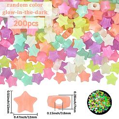 光るプラスチックビーズ2袋  暗闇で光る  ミックスカラー  スター  12x13x7mm  穴：3.8mm  100個/袋&nbsp;KY-SP0001-65A