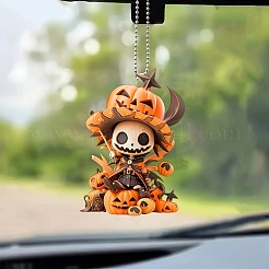 ハロウィーンの頭蓋骨とカボチャのアクリルペンダントデコレーション  ぶら下げ飾り  オレンジ  80x59x3mm&nbsp;PW-WG095CF-01