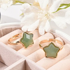 Star Natural Green Aventurine Adjustable Rings&nbsp;RJEW-H241-01G-04