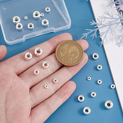 24個、6スタイル、925スターリングシルバースペーサービーズ  ドーナツ＆ロンデル  銀  3~8x1.5~4.5mm  穴：1~3.5mm  4個/スタイル&nbsp;STER--PH0001-25