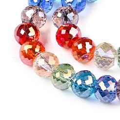 透明ガラスビーズ連売り  多面カット  ラウンド  カラフル  6x8mm  穴：1.2mm  約49個/連  11.57''（29.4センチメートル）&nbsp;GLAA-T023-A23-01