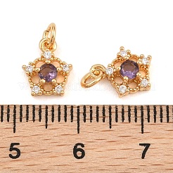 真鍮製マイクロパヴェキュービックジルコニアチャーム  スターのチャーム  18KGP本金メッキ  パープル  10x8x4mm  穴：2mm&nbsp;CU-CBAA6E8-05G-06
