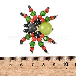 Halloween Natural Flower Jade & Larvikite & Glass Seed Beaded Spider Ornaments&nbsp;AJEW-TA00070