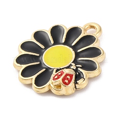 合金エナメルチャーム  ゴールドカラー  てんとう虫チャーム付きデイジー  ブラック  18.5x16x3mm  穴：1.6mm  10個/セット&nbsp;ENAM-Q001-06G-01