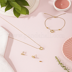 ハートステンレススチール＆天然シェルペンダントネックレス＆スタッドピアス＆チャームブレスレットセット（女性用）  ゴールドカラー  400mm&nbsp;SJEW-LP0001-95