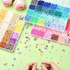 DIYブレスレットキット  ポリマー粘土ビーズを含む  アクリルビーズ  金属発見  弾性水晶の線  CCBプラスチックビーズ  ミックスカラー  6x0.5~1mm  穴：1.8~2mm  71色  7 G /カラー  497グラム&nbsp;DIY-YW0010-39