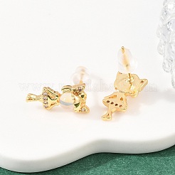 女の子用真鍮マイクロパヴェクリアキュービックジルコニアスタッドピアス  女性用ガラス付き  18KGP本金メッキ  14x7mm&nbsp;EJEW-A150-01G