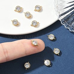 SHEGRACE Brass Pave Clear Cubic Zirconia Flat Round Connector Charms&nbsp;XGRQ3D332-501P
