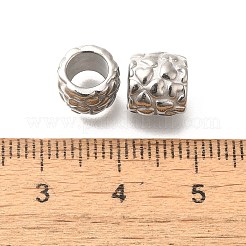 変色防止304ステンレススチールヨーロピアンビーズ  大穴ビーズ  ハートを持つ列  ステンレス鋼色  8x7.5mm  穴：5mm&nbsp;STAS-I321-36P