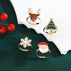 Christmas Themes Alloy with Enamel Adjustable Finger Rings&nbsp;RJEW-Z108-01G