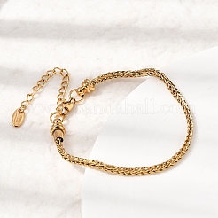 女性用304ステンレススチール製ウィートチェーンブレスレット  イオンプレーティング（ip）  長持ちメッキ  18KGP本金メッキ  6.50インチ（16.5cm）  幅3mm&nbsp;BJEW-A158-02H-G