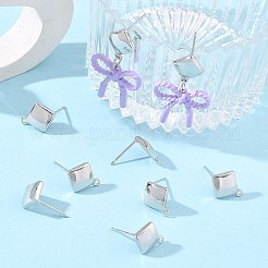 シェグレース 真鍮製スタッドピアス金具  菱形  カン付き  カドミウムフリーと鉛フリー＆ニッケルフリー  プラチナ  13x11mm  穴：1.2mm  ピン：12x0.8mm&nbsp;XGRQ6M455-902P