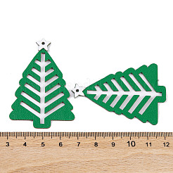 PUレザーペンダント  クリスマスツリー  シーグリーン  54x38x1mm  穴：2mm&nbsp;FIND-H003-03B