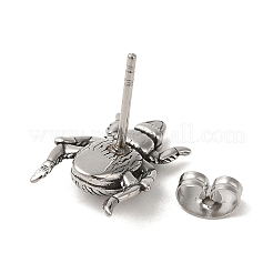 304ステンレススチールスタッドピアス  バーベル軟骨ピアス  アンティークシルバー  ビートル  16x12mm&nbsp;LS-EJEW-K260-03B-AS