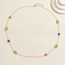 French Stainless Ssteel Twisted Oval with Colorful Glass Beads Long Link Chain Necklaces for Women&nbsp;XI4819